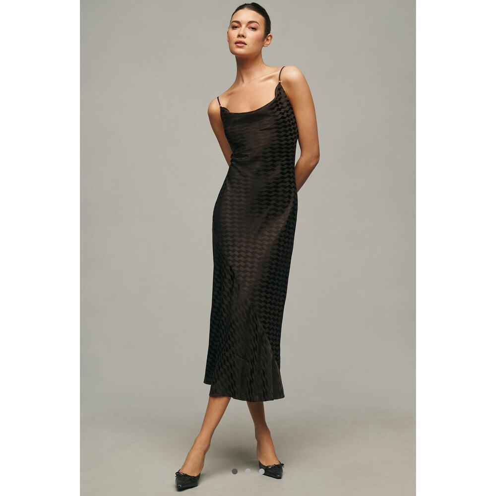 By Anthropologie Sleeveless Cowl-Neck Burnout Slip Midi Dress Brown Size XL